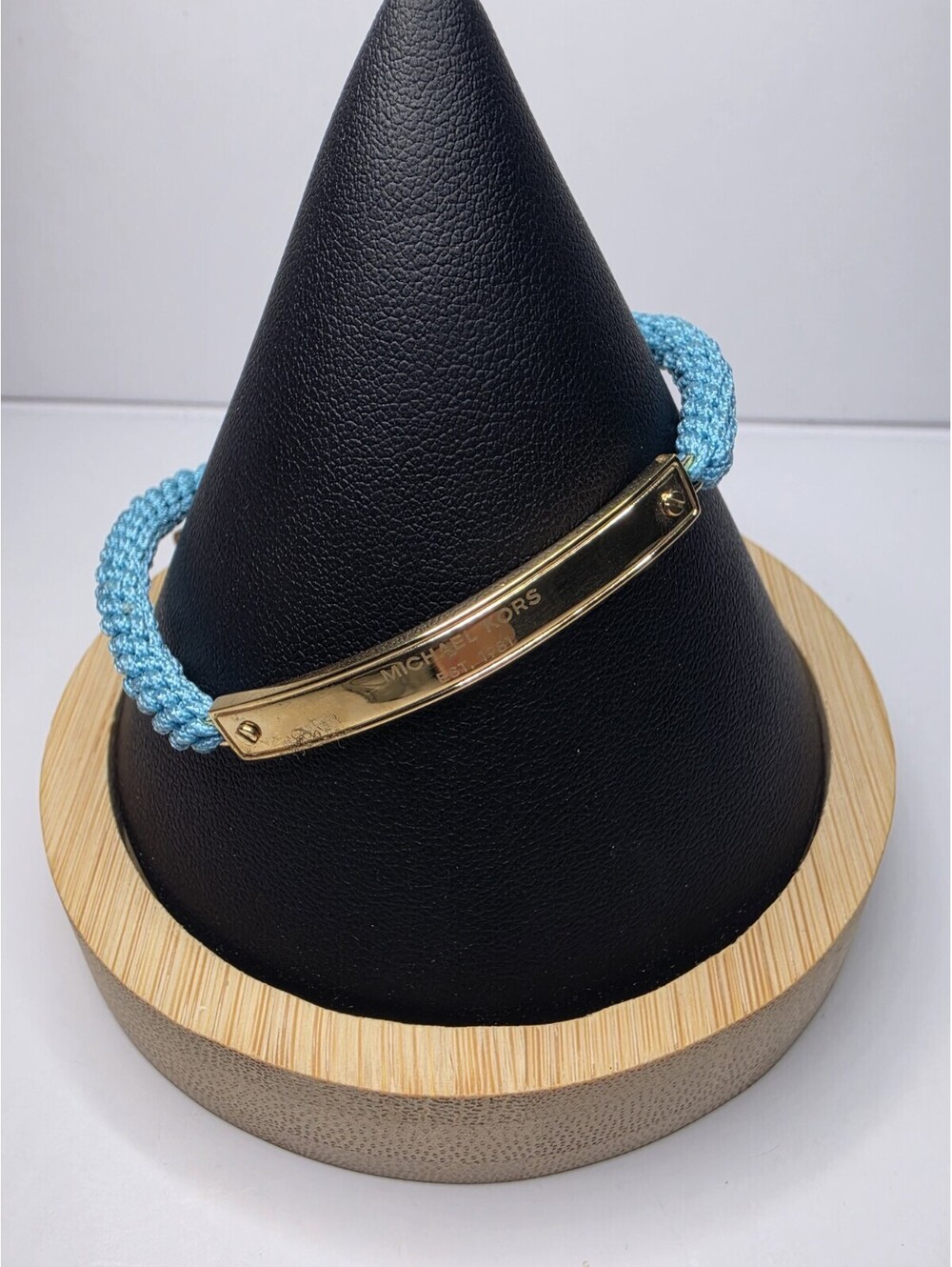 Michael Kors Gold-Tone Logo Plaque Bar Braided Cord Friendship Bracelet Blue